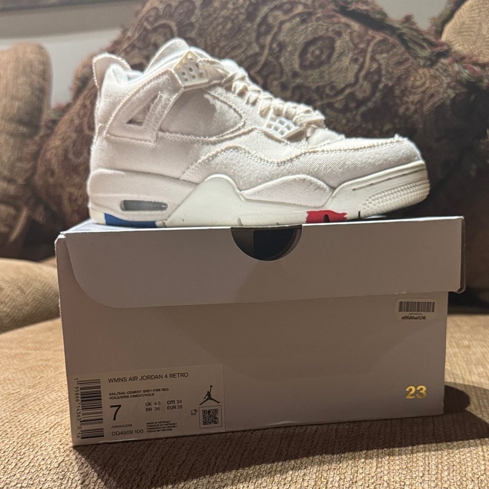 Jordan 4 Retro Kids Sneakers - Cream and Red Accents